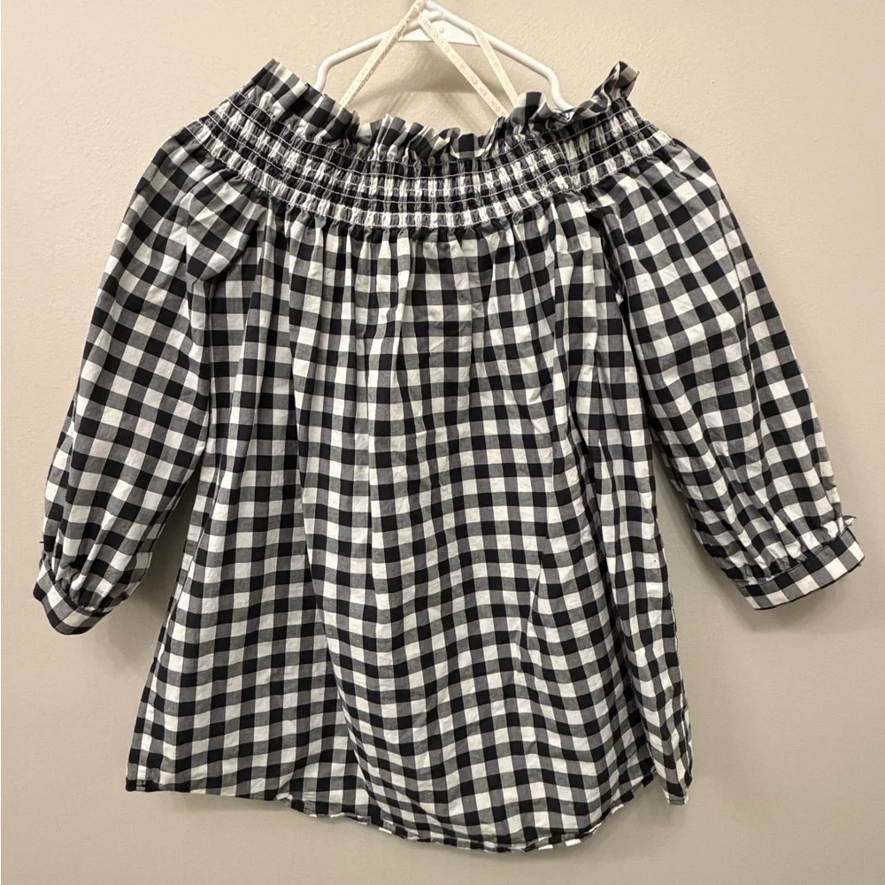 Authentic Kate Spade Gingham Off Shoulder Top Cotton Smocked M